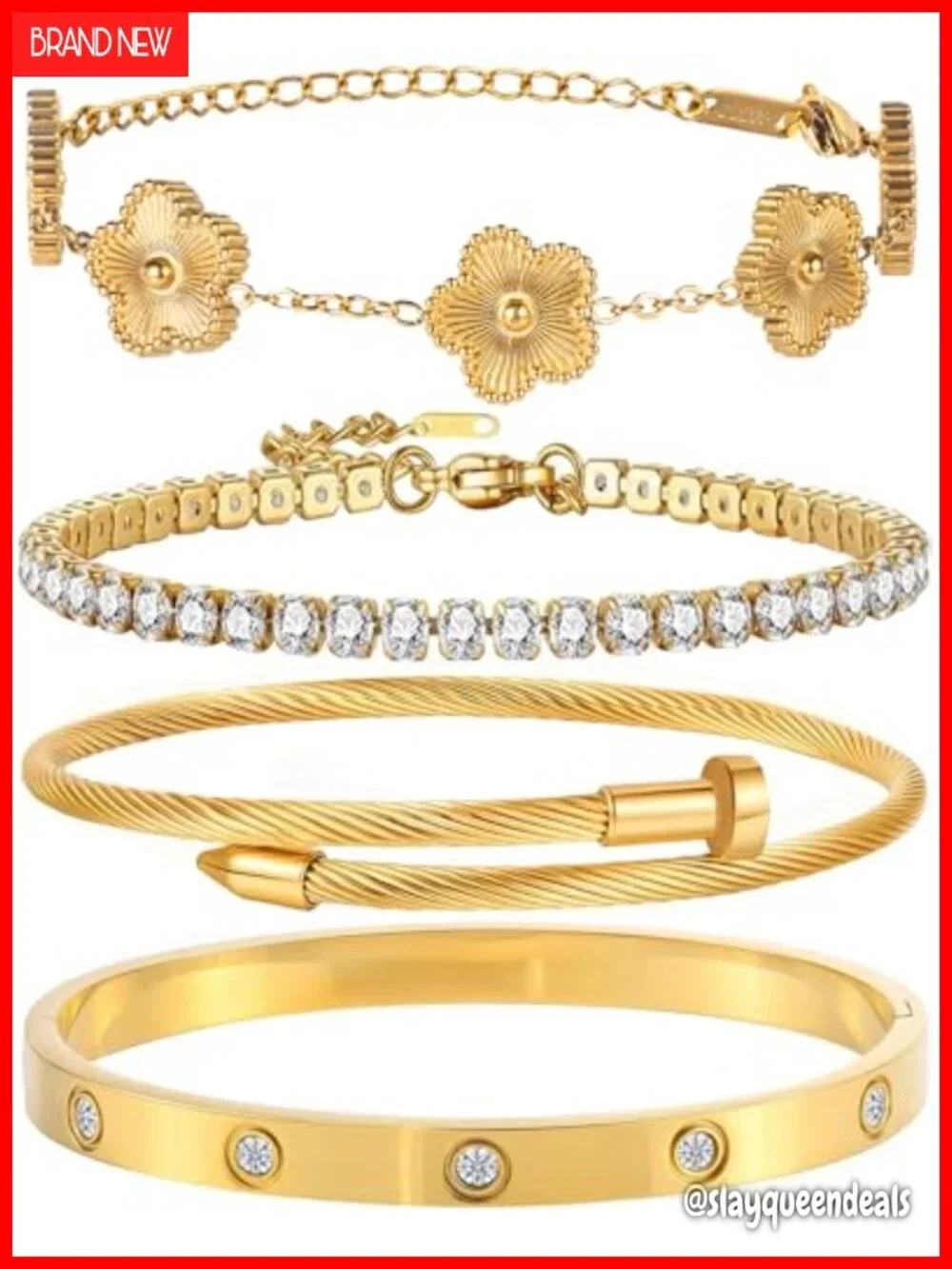 Stackable Bangle Bracelet Set 4Pcs 18K Gold Plated Tennis Non Tarnish
